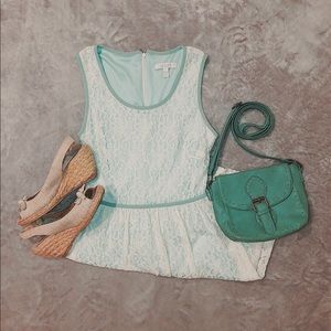 Mint green lace mini dress